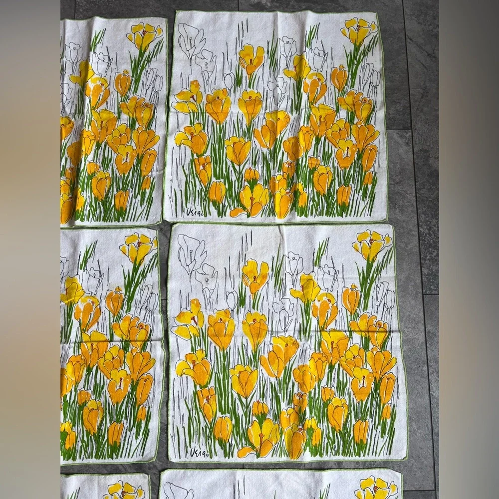 Vintage Vera Neumann Yellow and Green Napkins Set of 6 cotton edged in green 15”